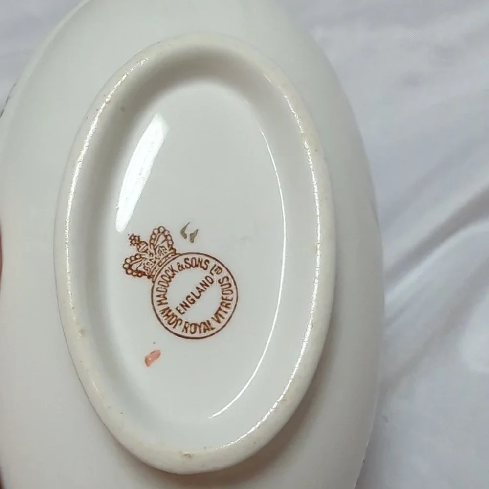 Antique 1890's John Maddox & Sons Porcelain Royal Vitreous Gravy Boat & Plate